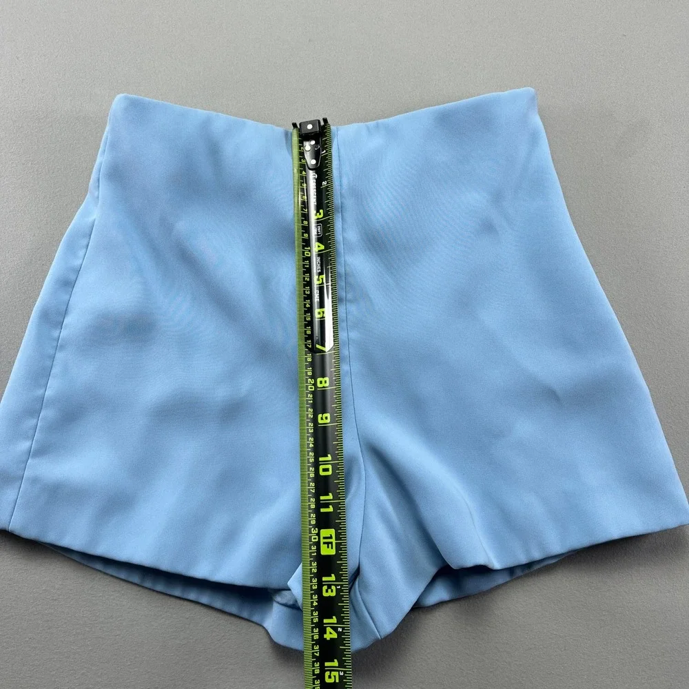 Zara High Waisted Shorts Womens XS Light Blue Side Zip Modern Minimalist Casual